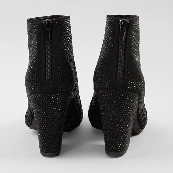 VERY G Splendor Ankle Boot Black Faux Leather Rhinestone Bootie - Picture 2 of 13